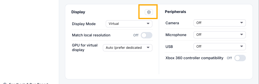 Gear icon that opens settings